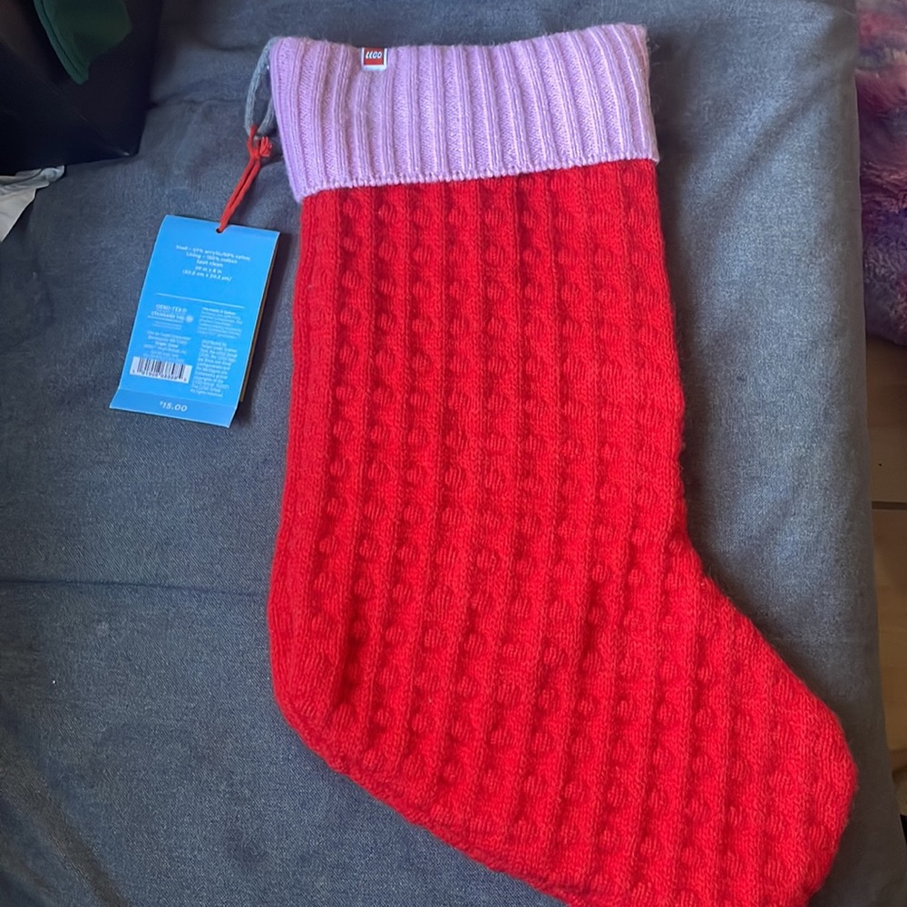 LEGO x TARGET Colorblock Holiday Stocking NEW Sweater Knit Red Pink - Picture 4 of 8